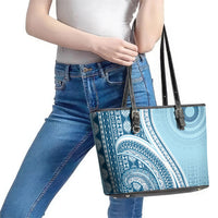 Bula Fiji Vintage Tapa Leather Tote Bag Kaivity Masi Wave Motifs - Turquoise