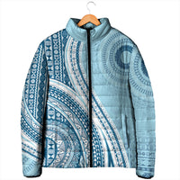 Bula Fiji Vintage Tapa Padded Jacket Kaivity Masi Wave Motifs - Turquoise