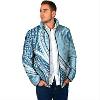 Bula Fiji Vintage Tapa Padded Jacket Kaivity Masi Wave Motifs - Turquoise