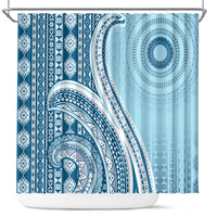 Bula Fiji Vintage Tapa Shower Curtain Kaivity Masi Wave Motifs - Turquoise