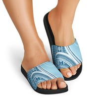 Bula Fiji Vintage Tapa Slide Sandals Kaivity Masi Wave Motifs - Turquoise