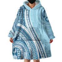 Bula Fiji Vintage Tapa Wearable Blanket Hoodie Kaivity Masi Wave Motifs - Turquoise LT7 - Polynesian Pride