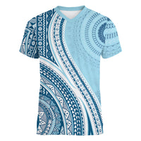 Bula Fiji Vintage Tapa Women V-Neck T-Shirt Kaivity Masi Wave Motifs - Turquoise LT7 Female Turquoise - Polynesian Pride