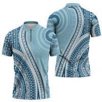 Bula Fiji Vintage Tapa Zipper Polo Shirt Kaivity Masi Wave Motifs - Turquoise LT7 - Polynesian Pride