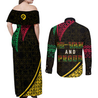 Personalised Vanuatu Couples Matching Off Shoulder Maxi Dress and Long Sleeve Button Shirts Melanesian Sand Drawing Mixed - Ni Van and Proud LT7 - Polynesian Pride
