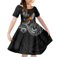 Hawaii Humpback Whale Family Matching Off Shoulder Long Sleeve Dress and Hawaiian Shirt Be Strong - Pray For Maui LT7 Daughter's Dress Black - Polynesian Pride