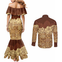 Niue Hiapo Motif Couples Matching Mermaid Dress and Long Sleeve Button Shirt Tapa Classic LT7 - Polynesian Pride