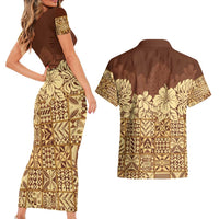 Niue Hiapo Motif Couples Matching Short Sleeve Bodycon Dress and Hawaiian Shirt Tapa Classic LT7 - Polynesian Pride