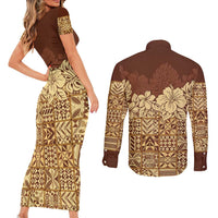 Niue Hiapo Motif Couples Matching Short Sleeve Bodycon Dress and Long Sleeve Button Shirt Tapa Classic LT7 - Polynesian Pride