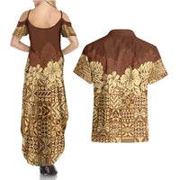 Niue Hiapo Motif Couples Matching Summer Maxi Dress and Hawaiian Shirt Tapa Classic LT7 - Polynesian Pride