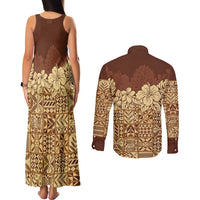 Niue Hiapo Motif Couples Matching Tank Maxi Dress and Long Sleeve Button Shirt Tapa Classic LT7 - Polynesian Pride