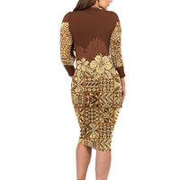 Niue Hiapo Motif Family Matching Long Sleeve Bodycon Dress and Hawaiian Shirt Tapa Classic LT7 - Polynesian Pride