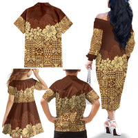Niue Hiapo Motif Family Matching Off The Shoulder Long Sleeve Dress and Hawaiian Shirt Tapa Classic LT7 - Polynesian Pride