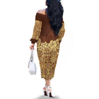 Niue Hiapo Motif Family Matching Off The Shoulder Long Sleeve Dress and Hawaiian Shirt Tapa Classic LT7 - Polynesian Pride