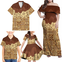 Niue Hiapo Motif Family Matching Off Shoulder Maxi Dress and Hawaiian Shirt Tapa Classic LT7 - Polynesian Pride
