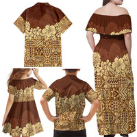 Niue Hiapo Motif Family Matching Off Shoulder Maxi Dress and Hawaiian Shirt Tapa Classic LT7 - Polynesian Pride