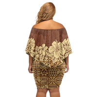 Niue Hiapo Motif Family Matching Off Shoulder Short Dress and Hawaiian Shirt Tapa Classic LT7 - Polynesian Pride
