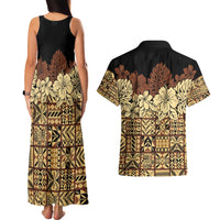 Niue Hiapo Motif Couples Matching Tank Maxi Dress and Hawaiian Shirt Tapa Classic - Black Ver LT7 - Polynesian Pride