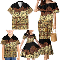 Niue Hiapo Motif Family Matching Mermaid Dress and Hawaiian Shirt Tapa Classic - Black Ver LT7 - Polynesian Pride