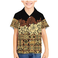 Niue Hiapo Motif Family Matching Mermaid Dress and Hawaiian Shirt Tapa Classic - Black Ver LT7 Son's Shirt Black - Polynesian Pride