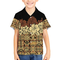 Niue Hiapo Motif Family Matching Short Sleeve Bodycon Dress and Hawaiian Shirt Tapa Classic - Black Ver LT7 Son's Shirt Black - Polynesian Pride
