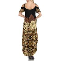 Niue Hiapo Motif Family Matching Summer Maxi Dress and Hawaiian Shirt Tapa Classic - Black Ver LT7 - Polynesian Pride