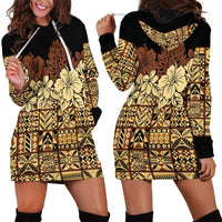 Niue Hiapo Motif Hoodie Dress Tapa Classic - Black Ver LT7 - Polynesian Pride
