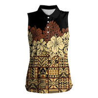 Niue Hiapo Motif Women Sleeveless Polo Shirt Tapa Classic - Black Ver LT7 Female Black - Polynesian Pride