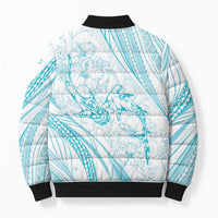 Sharks Couple Dreamy Polynesians Floral Sea Bomber Puffer Jacket Turquoise - Polynesian Pride