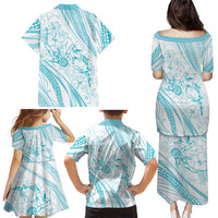 Sharks Couple Dreamy Polynesians Floral Sea Family Matching Puletasi and Hawaiian Shirt Turquoise LT7 - Polynesian Pride