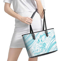Sharks Couple Dreamy Polynesians Floral Sea Leather Tote Bag Turquoise - Polynesian Pride