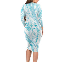 Sharks Couple Dreamy Polynesians Floral Sea Long Sleeve Bodycon Dress Turquoise LT7 - Polynesian Pride