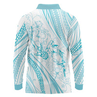 Sharks Couple Dreamy Polynesians Floral Sea Long Sleeve Polo Shirt Turquoise LT7 - Polynesian Pride