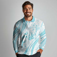 Sharks Couple Dreamy Polynesians Floral Sea Long Sleeve Polo Shirt Turquoise LT7 - Polynesian Pride