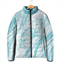Sharks Couple Dreamy Polynesians Floral Sea Padded Jacket Turquoise - Polynesian Pride