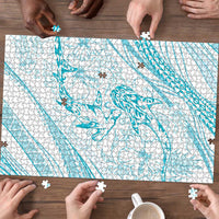 Sharks Couple Dreamy Polynesians Floral Sea Puzzle Turquoise - Polynesian Pride
