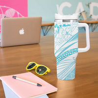 Sharks Couple Dreamy Polynesians Floral Sea Tumbler With Handle Turquoise - Polynesian Pride