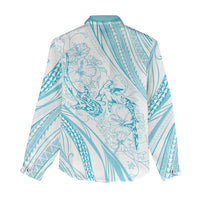 Sharks Couple Dreamy Polynesians Floral Sea Women Casual Shirt Turquoise LT7 - Polynesian Pride