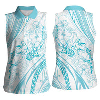 Sharks Couple Dreamy Polynesians Floral Sea Women Sleeveless Polo Shirt Turquoise LT7 - Polynesian Pride