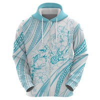 Sharks Couple Dreamy Polynesians Floral Sea Zip Hoodie Turquoise - Polynesian Pride