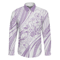 Sharks Couple Dreamy Polynesians Floral Sea Family Matching Long Sleeve Bodycon Dress and Hawaiian Shirt Lilac LT7 Dad's Shirt - Long Sleeve Lilac - Polynesian Pride