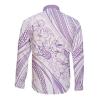 Sharks Couple Dreamy Polynesians Floral Sea Long Sleeve Button Shirt Lilac - Polynesian Pride