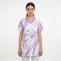 Sharks Couple Dreamy Polynesians Floral Sea Scrub Top Lilac - Polynesian Pride