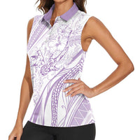 Sharks Couple Dreamy Polynesians Floral Sea Women Sleeveless Polo Shirt Lilac LT7 - Polynesian Pride