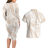 Sharks Couple Dreamy Polynesians Floral Sea Couples Matching Long Sleeve Bodycon Dress and Hawaiian Shirt Hazel LT7 - Polynesian Pride