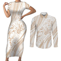 Sharks Couple Dreamy Polynesians Floral Sea Couples Matching Short Sleeve Bodycon Dress and Long Sleeve Button Shirt Hazel LT7 Hazel - Polynesian Pride