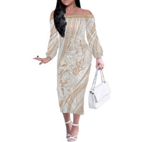 Sharks Couple Dreamy Polynesians Floral Sea Off The Shoulder Long Sleeve Dress Hazel LT7 Women Hazel - Polynesian Pride