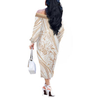 Sharks Couple Dreamy Polynesians Floral Sea Off The Shoulder Long Sleeve Dress Hazel LT7 - Polynesian Pride