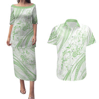 Sharks Couple Dreamy Polynesians Floral Sea Couples Matching Puletasi and Hawaiian Shirt Emerald LT7 Emerald - Polynesian Pride
