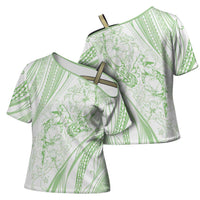 Sharks Couple Dreamy Polynesians Floral Sea Cross Shoulder Shirt Emerald - Polynesian Pride